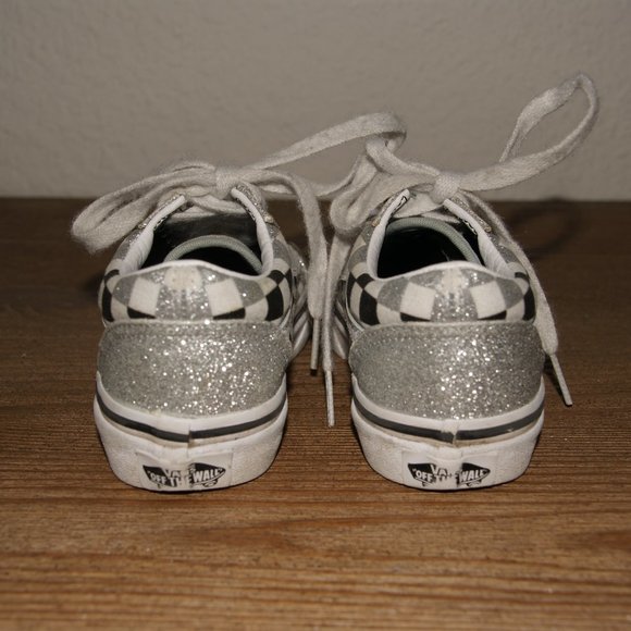 VANS Kids Glitter Checkerboard Old Skool Shoes 12 - Picture 5 of 7